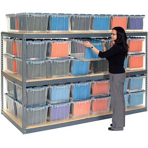 Record Storage Rack 96W x 24D x 84H With Polyethylene File Boxes, Gray